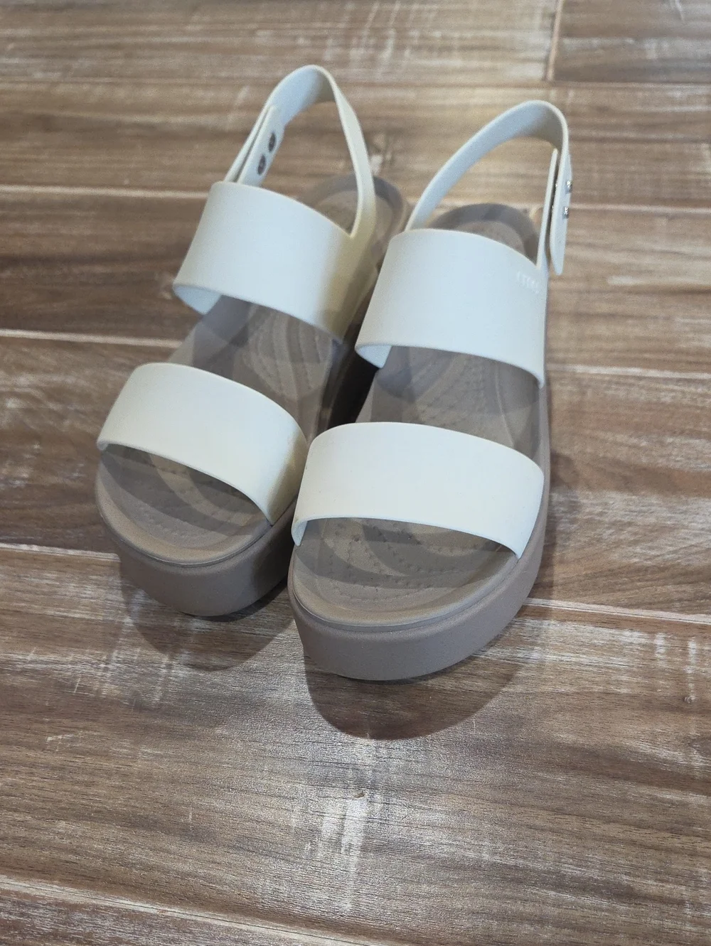 CROCS Women's White Double-Strap Wedge Sandals